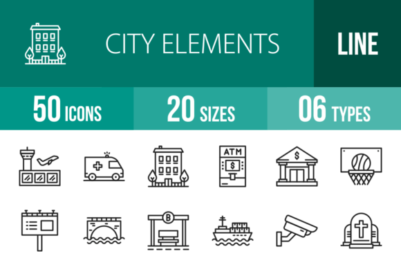 A Designer’s Take on 50 City Elements Line Icons for Embroidery