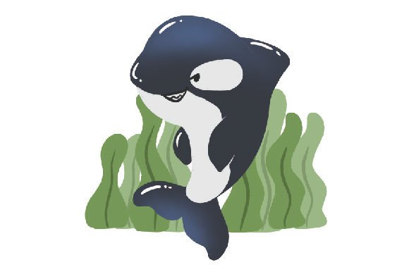 A Friendly Orca Swimming with Kawaii Fish